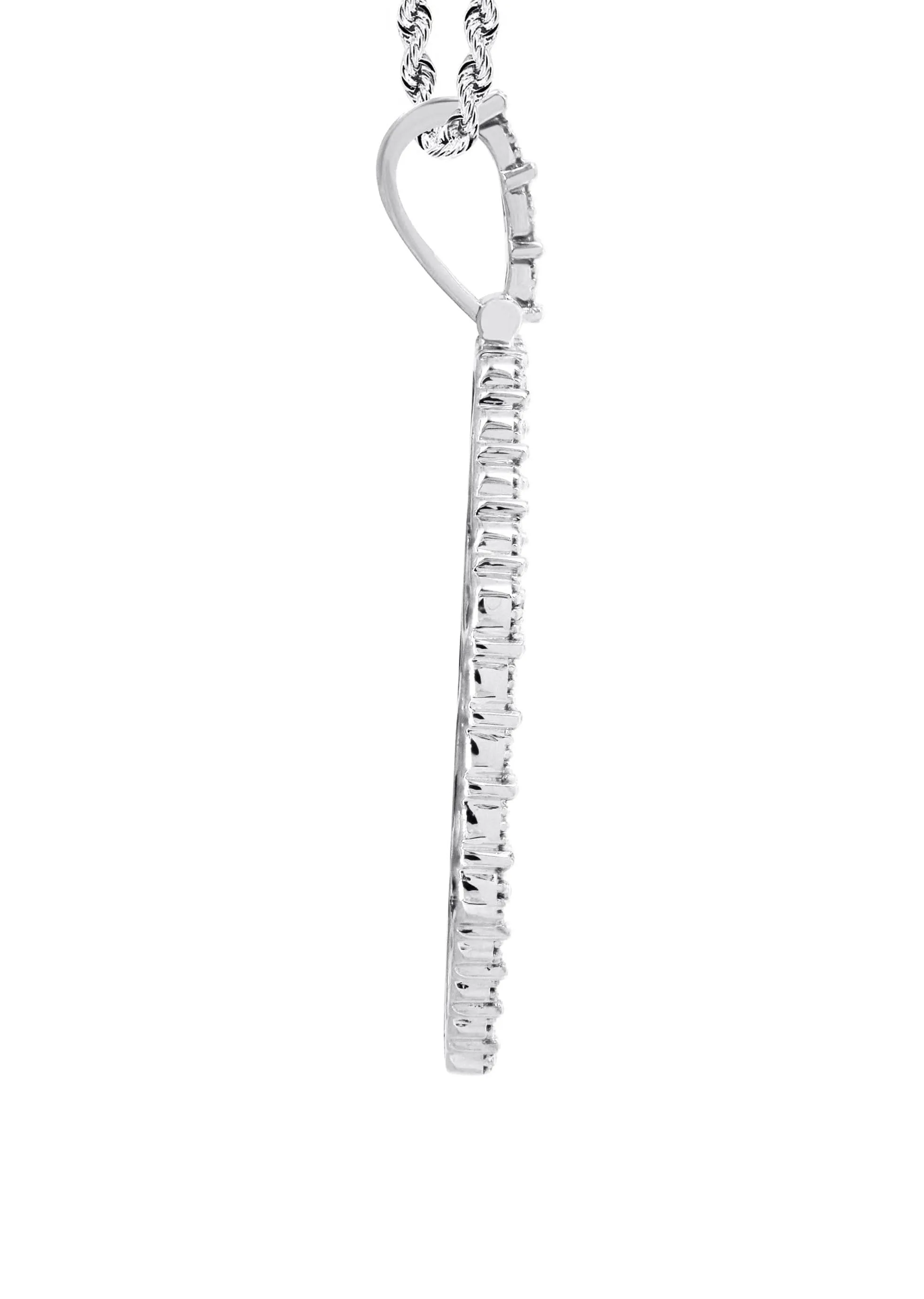 10K White Gold Medium Diamond Heart Picture Pendant Necklace | Appx. 21 Grams