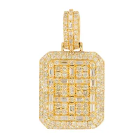 10K Yellow Baguette and Round Diamond Tag Pendant 3.69cttw