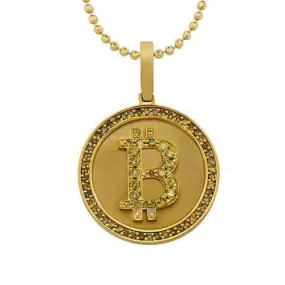 10k Yellow Gold Diamond Custom Bitcoin Pendant 1 Ctw