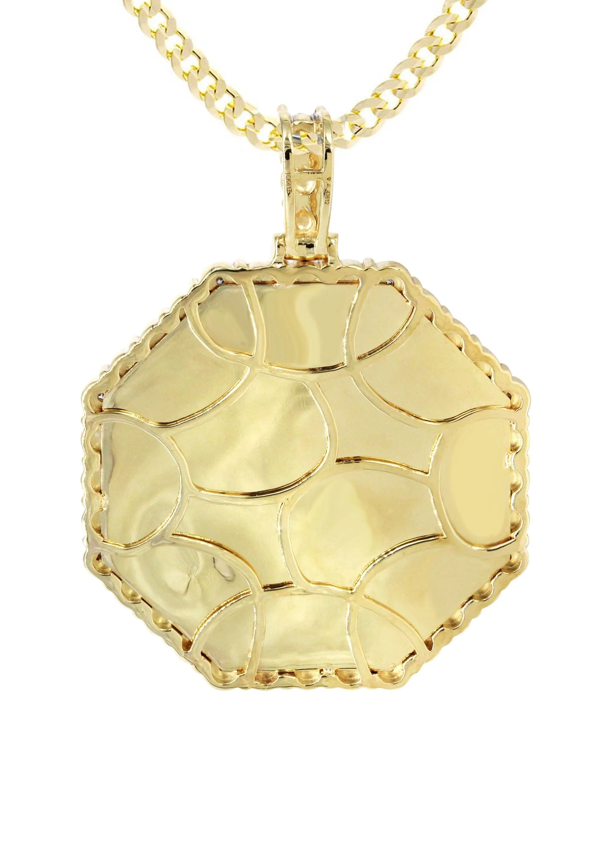 10K Yellow Gold Diamond Octagon Picture Pendant Necklace | Appx. 22 Grams