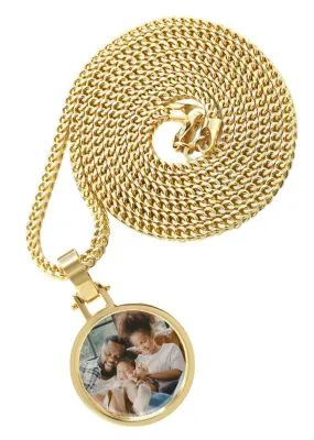 10K/14K Yellow Gold Small Round Picture Pendant Necklace