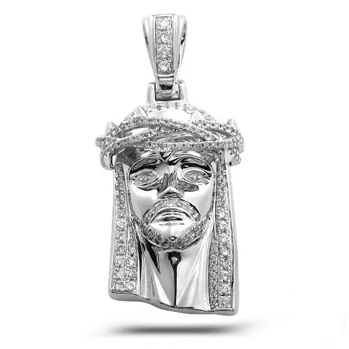 10KW 0.85CTW DIAMOND JESUS PENDANT WITH SOLID BACK