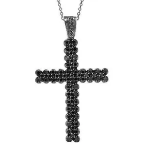 14K Black Rhodium Plated Mens Black Diamond Cross 11.50 Ctw