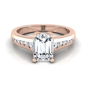 14K Rose Gold Emerald Cut Contemporary Tapered Diamond Channel Engagement Ring -1/6ctw