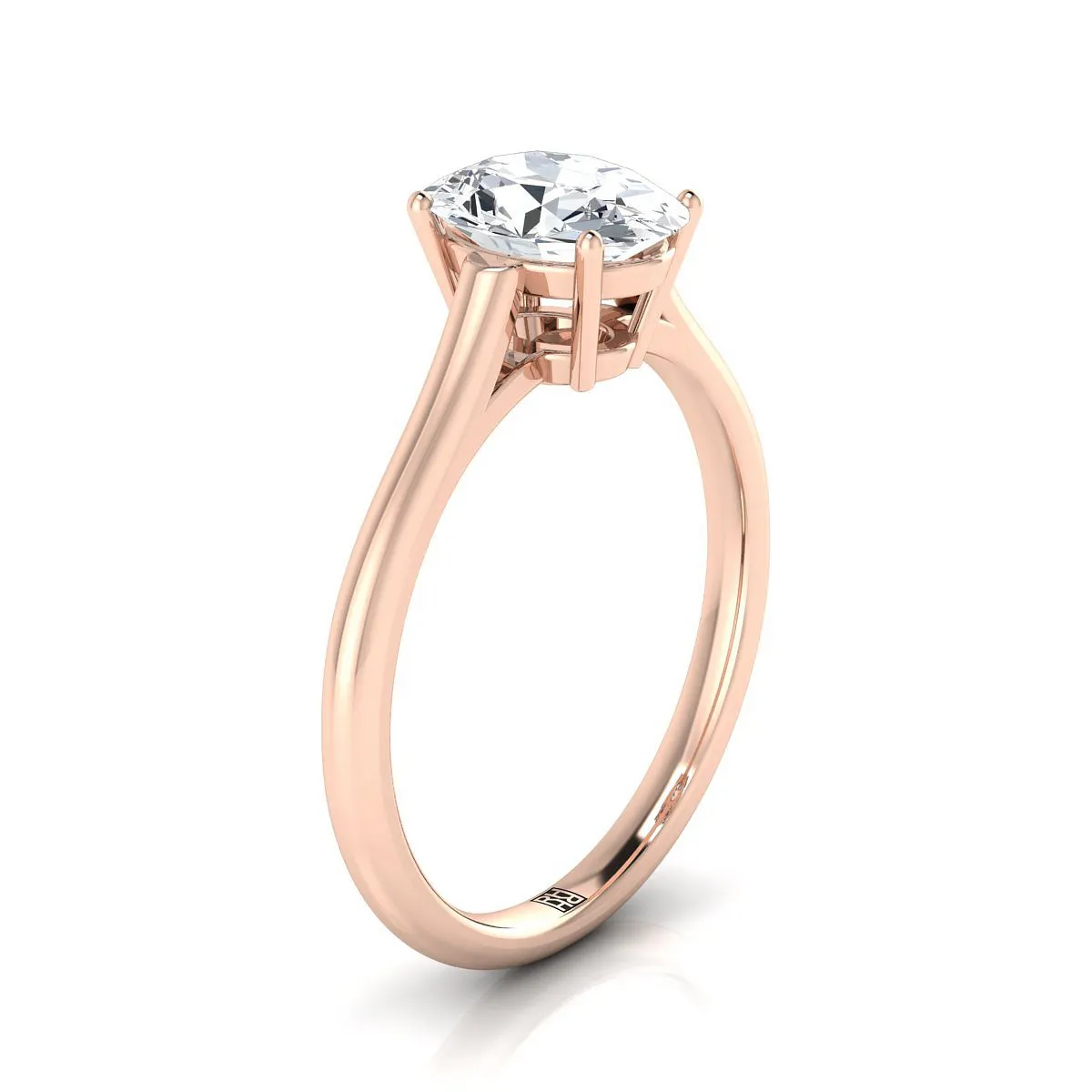 14K Rose Gold Oval Citrine Cathedral Style Comfort Fit Solitaire Engagement Ring