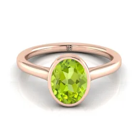 14K Rose Gold Oval Peridot Simple Bezel Solitaire Engagement Ring