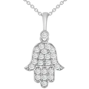 14k White Gold Cubic Zirconia Mini Hamsa Hand of Fatima Charm Pendant Necklace