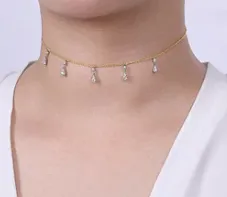 18 inch 14K Yellow Gold Pear Shaped Diamond Station Choker Necklace