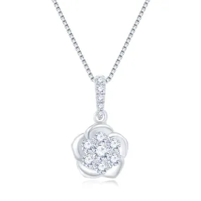 18K White Gold Flower Design Diamond Pendant