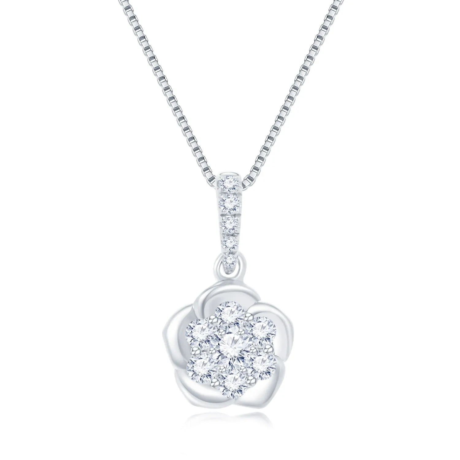 18K White Gold Flower Design Diamond Pendant