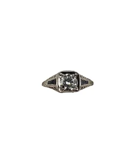 1922 Art Deco Diamond Sapphire Platinum Engagement Ring