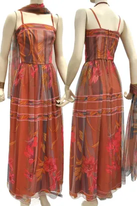 1960s Vintage Marian Russell Chiffon Evening Gown • XS • Psychedelic • Maxi Dress