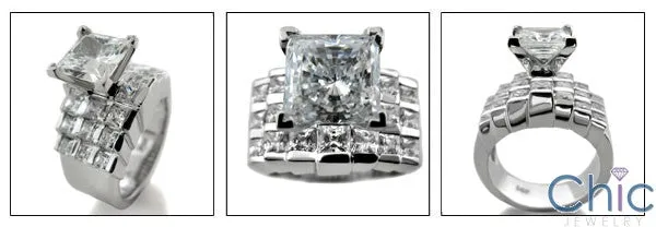 2 Ct Princess Cubic Zirconia Center Engagement Ring 14K White Gold Wide Shank with Channel Sides