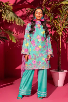 3 Pc Embroidered Poly Lawn Suit With Chiffon Dupatta