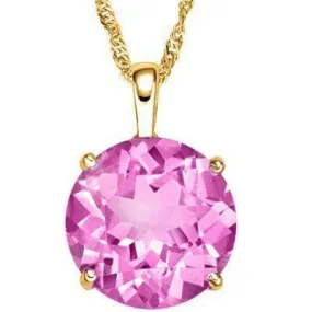 3.00 CT CREATED PINK SAPPHIRE 10KT SOLID GOLD PENDANT