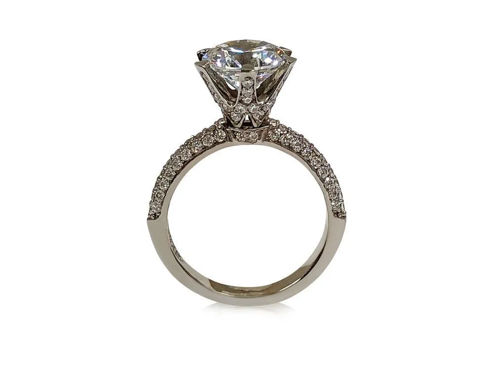 4 Carat Round CZ Very High set Micro pave Engagement Ring