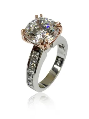 6 Carat Cushion Cut Cubic Zirconia Rose Gold Double Wire Prongs Two tone Engagement Ring- The Lisa RIng