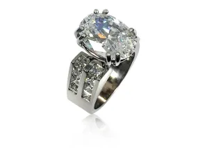 6 Carat Oval 14 by 10 mm High Quality Cubic Zirconia Engagement Ring 14K White Gold