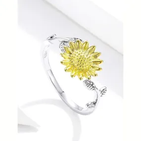 925 Sterling Silver Sunflower Pattern Zircon Finger Rings for Women