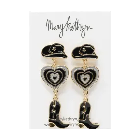 Aldean Black Cowboy Boot Earrings