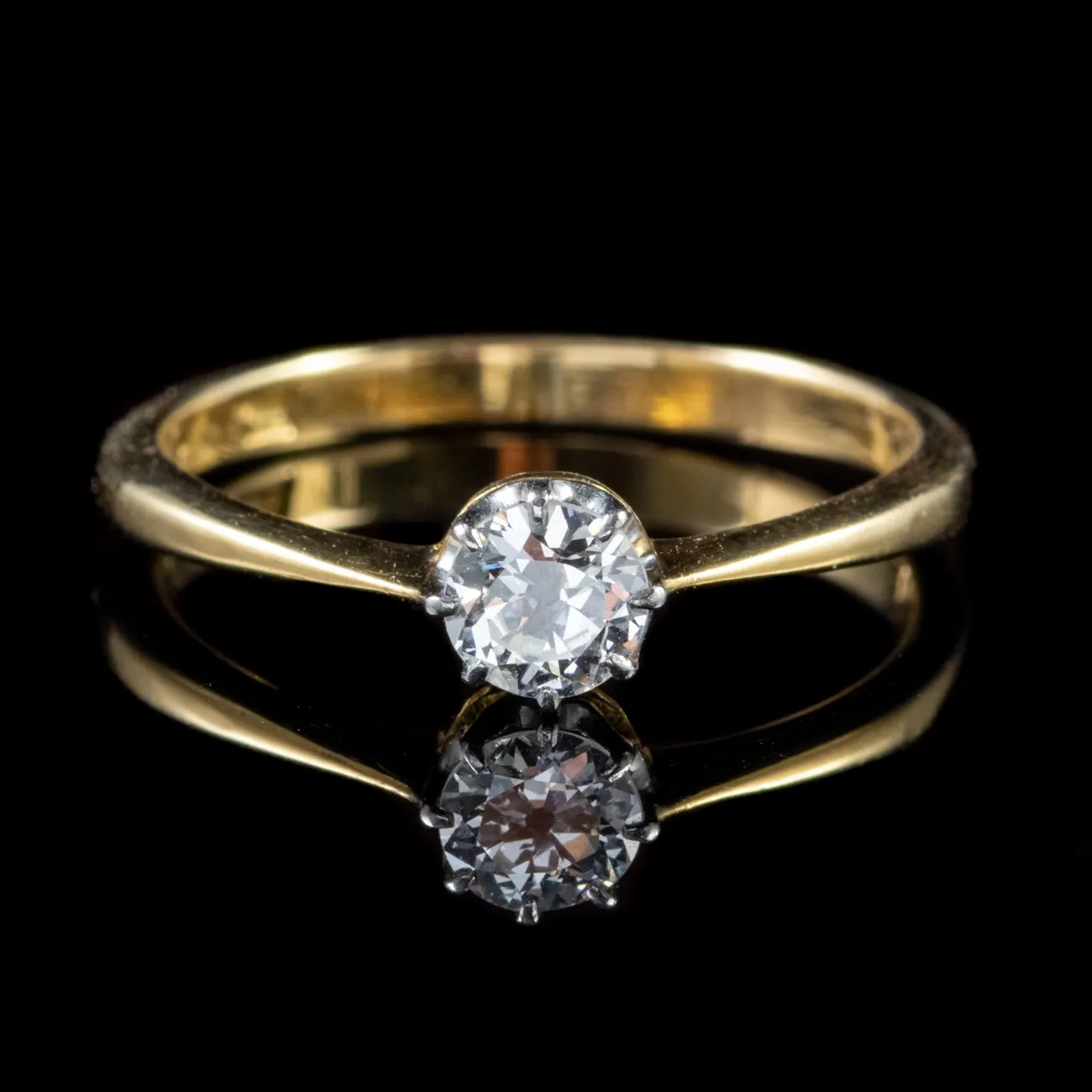 Antique Edwardian Diamond Solitaire Ring 18Ct Gold Platinum Circa 1910