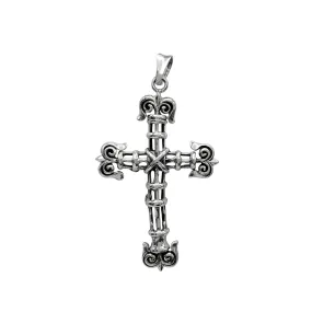 Antique Finish Filigree Pattern Cross Pendant (Silver)