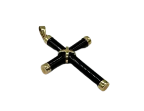 Black Jade Cross with 14K Yellow Gold