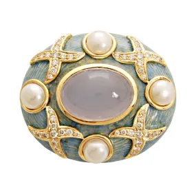 Brooch-Chalcedony, Pearl and Diamond (Enamel)