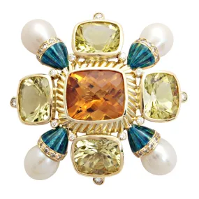 Brooch-Citrine, Lemon Quartz, Pearl and Diamond (Enamel)