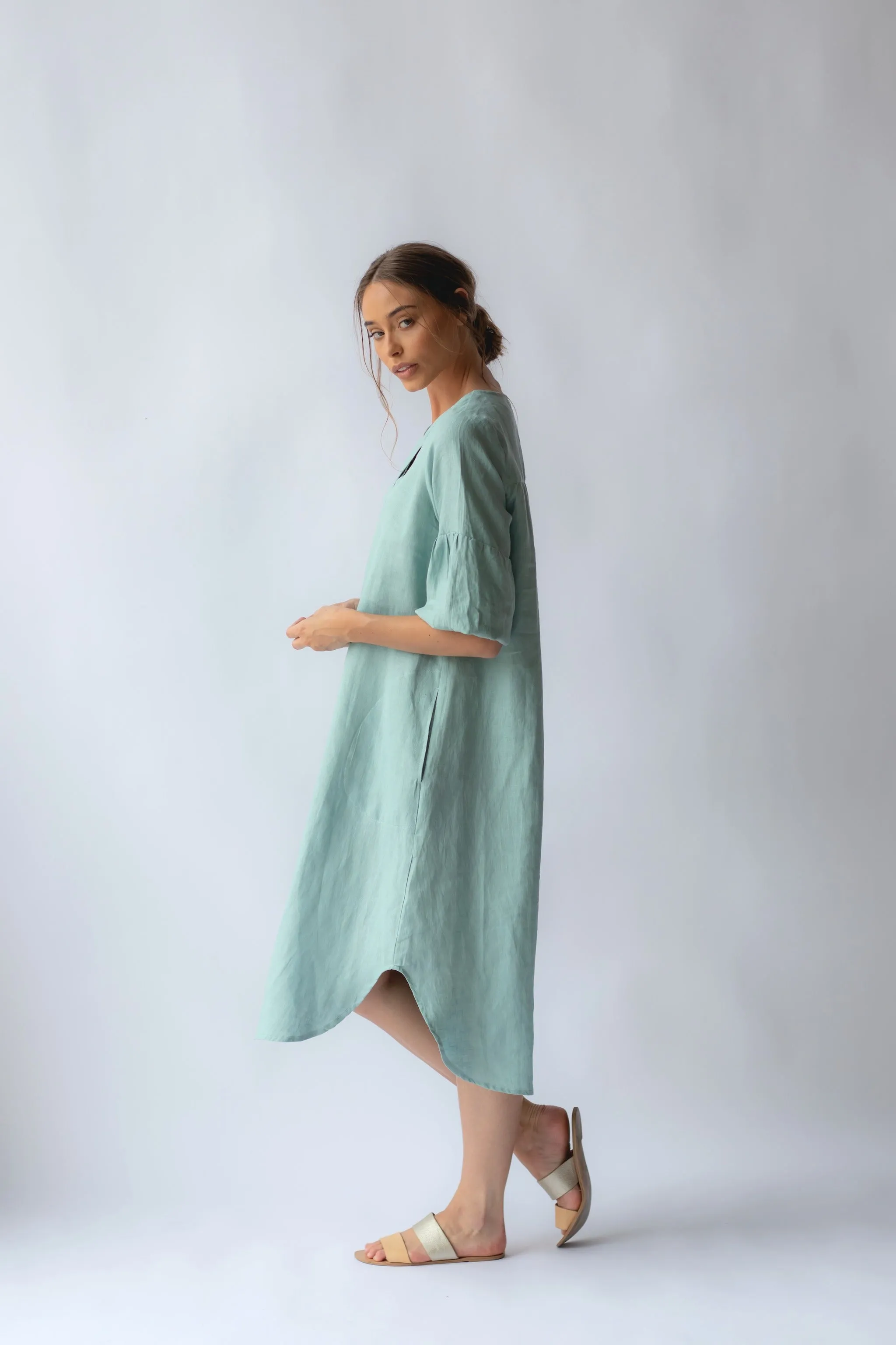 Claudette Linen Dress Sea