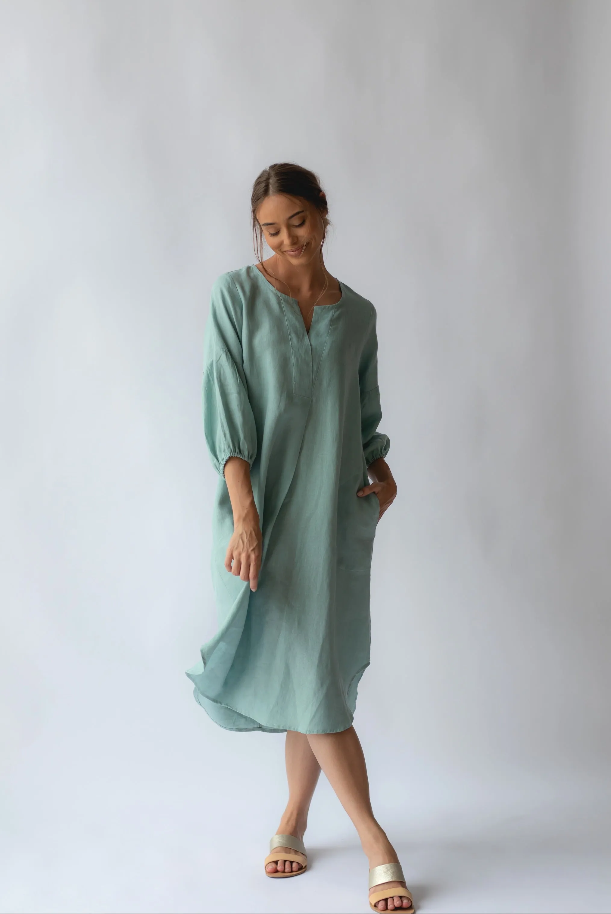 Claudette Linen Dress Sea