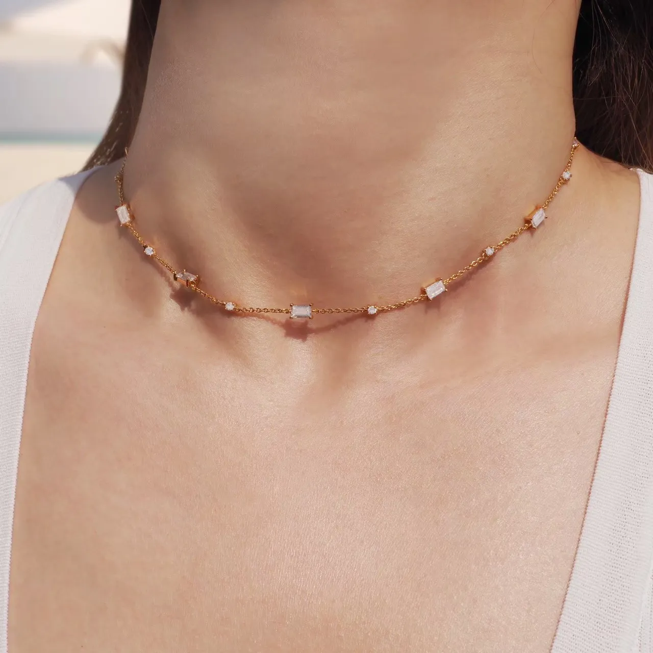 Crystal and Baguette Choker Necklace