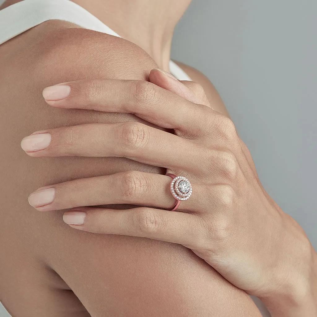Diamond2 Solitaire Double Halo Ring with embellished band