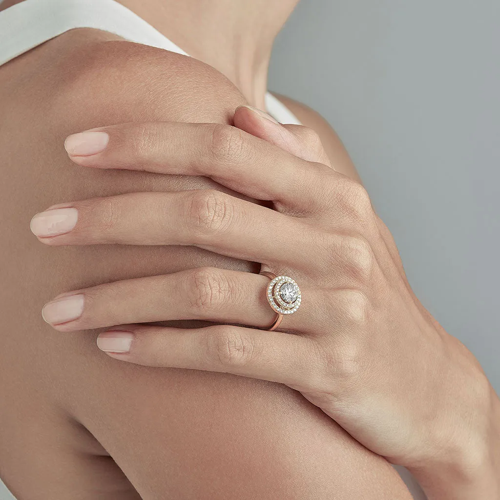 Diamond2 Solitaire Double Halo Ring with embellished band