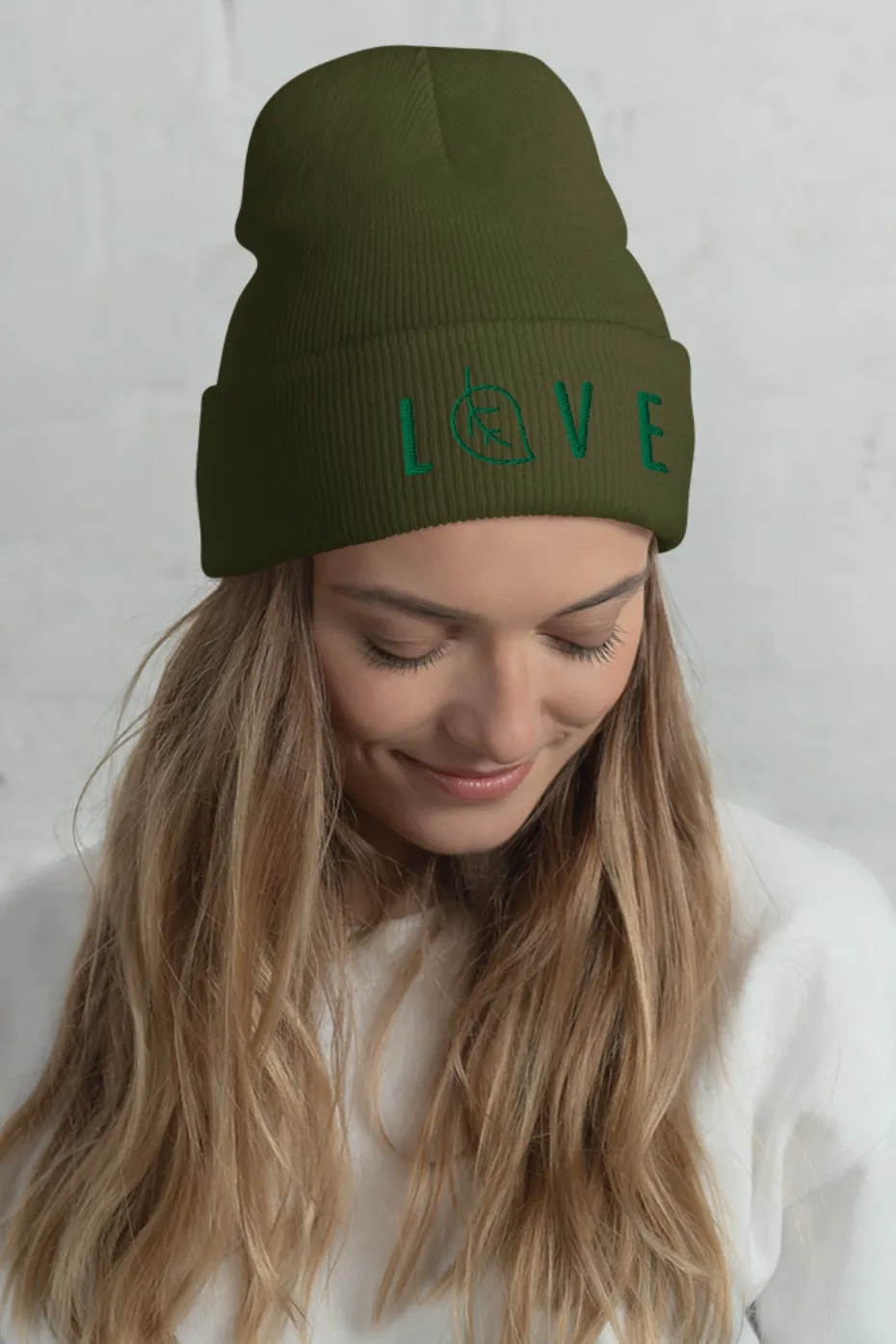 Green Love Cuffed Beanie