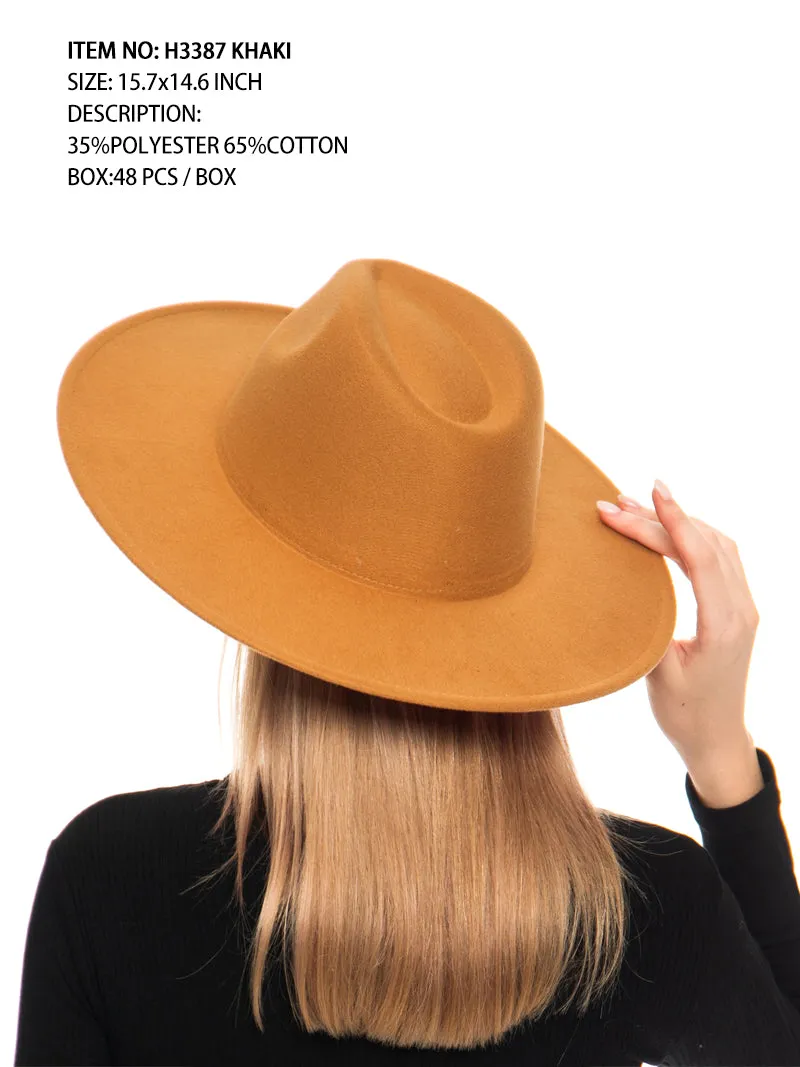 H3387 Khaki Fedora Felt Plain Hat