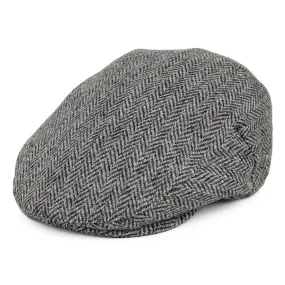 Harris Tweed Herringbone Kinloch Flat Cap - Black-Grey