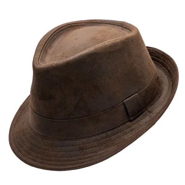 Henschel - Faux Distressed Leather Fedora