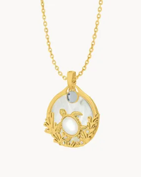 June Strength Mother Of Pearl Turtle Halo Pendant Set