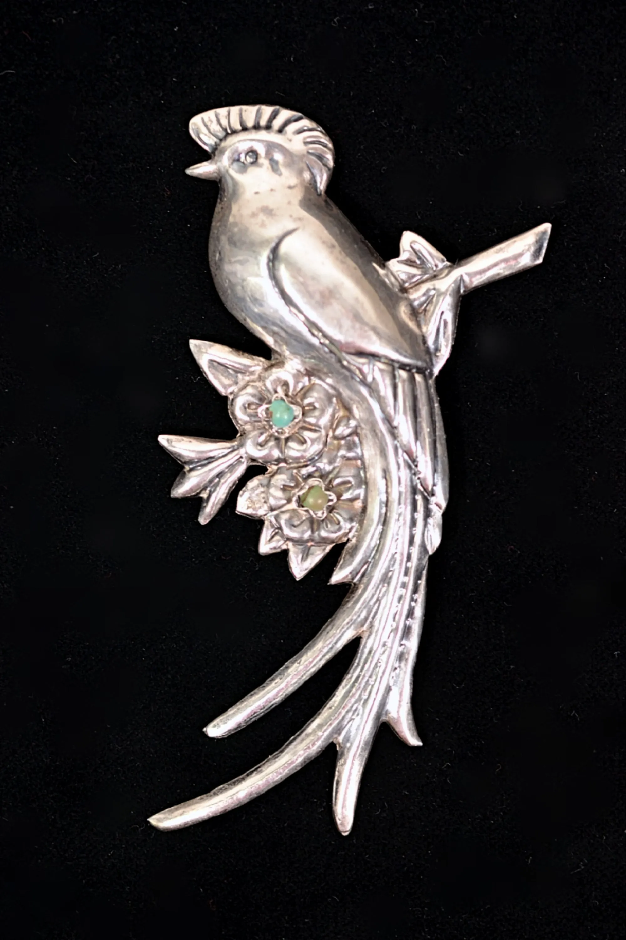 Large Vintage Sterling Silver Quetzal Bird Brooch, Made In Mexico 27.7 Grams