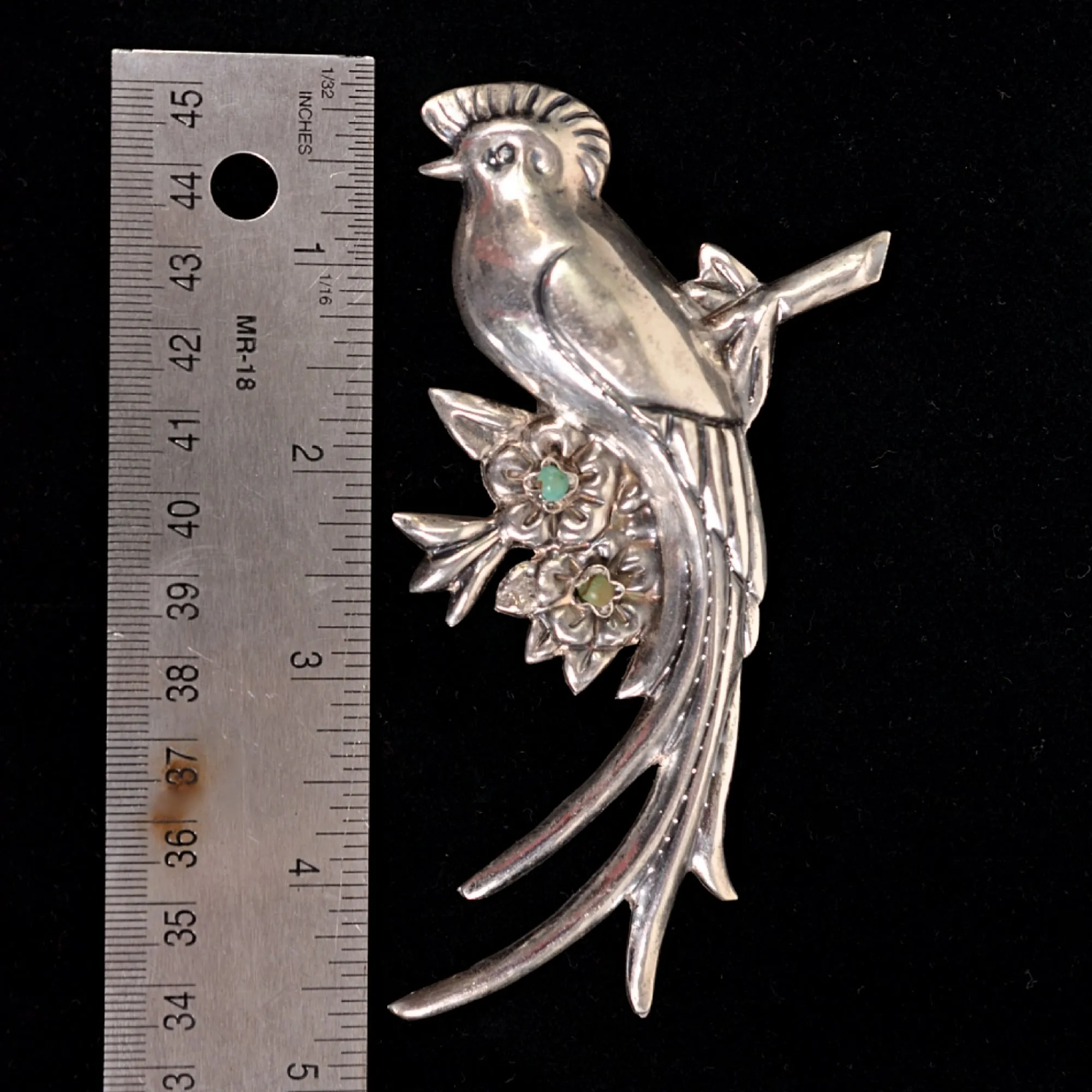 Large Vintage Sterling Silver Quetzal Bird Brooch, Made In Mexico 27.7 Grams