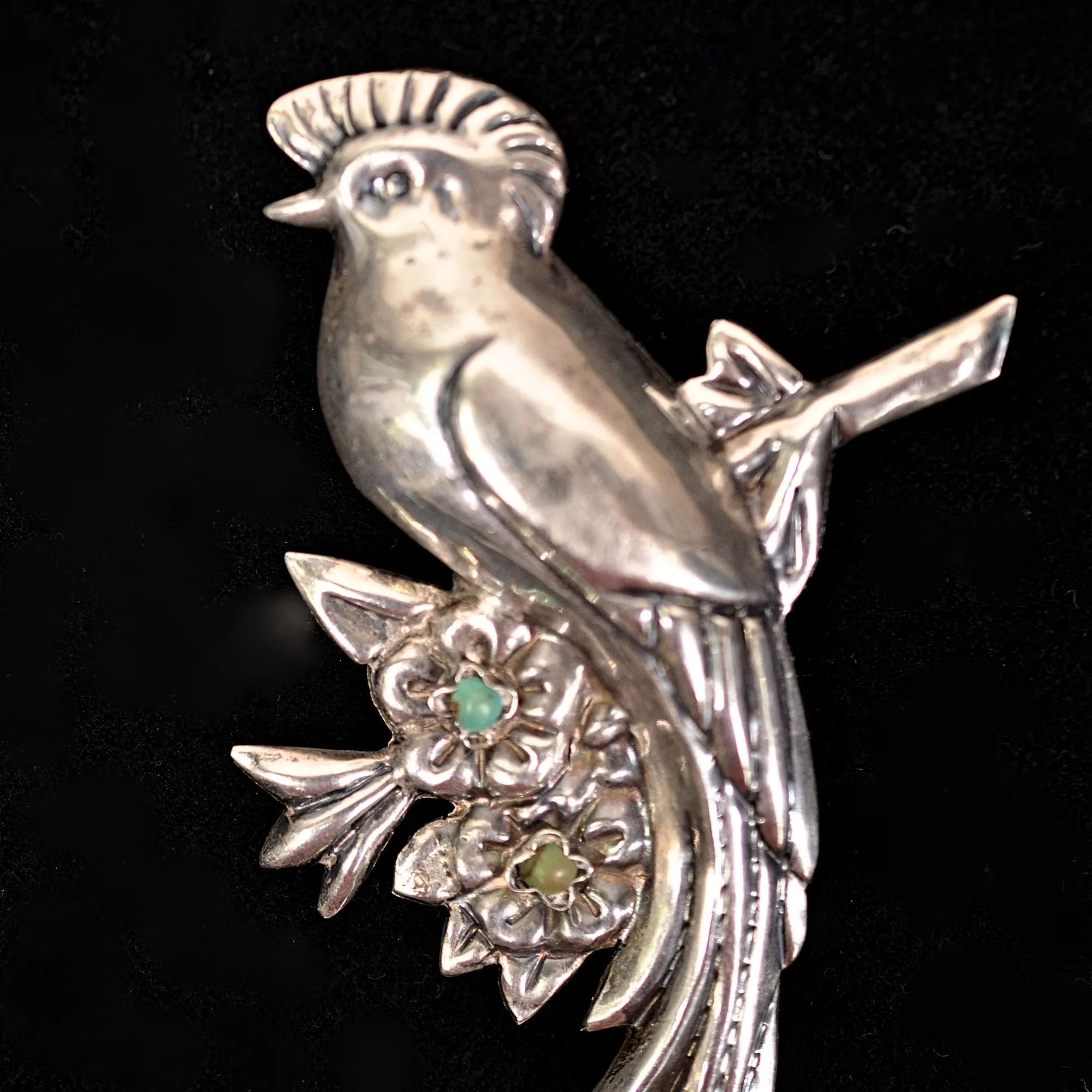 Large Vintage Sterling Silver Quetzal Bird Brooch, Made In Mexico 27.7 Grams