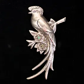 Large Vintage Sterling Silver Quetzal Bird Brooch, Made In Mexico 27.7 Grams