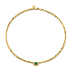 Micro Queen Emerald Cuban Choker Sprinkled Pave Halo | Ready to Ship