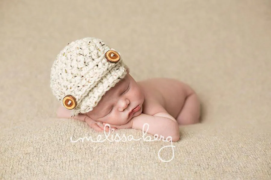 Oatmeal Tweed Newborn Newsboy Hat