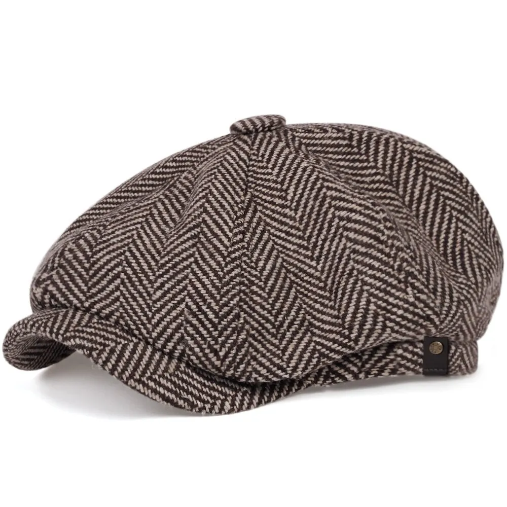 "Shelby" Herringbone Newsboy Cap