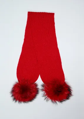 Red Double Pom Pom Scarf