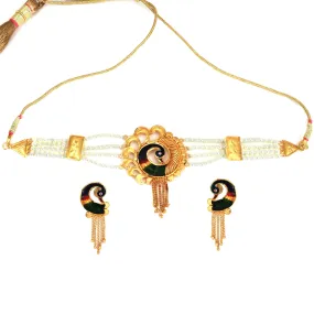 Round Mayur White Beaded Choker Set