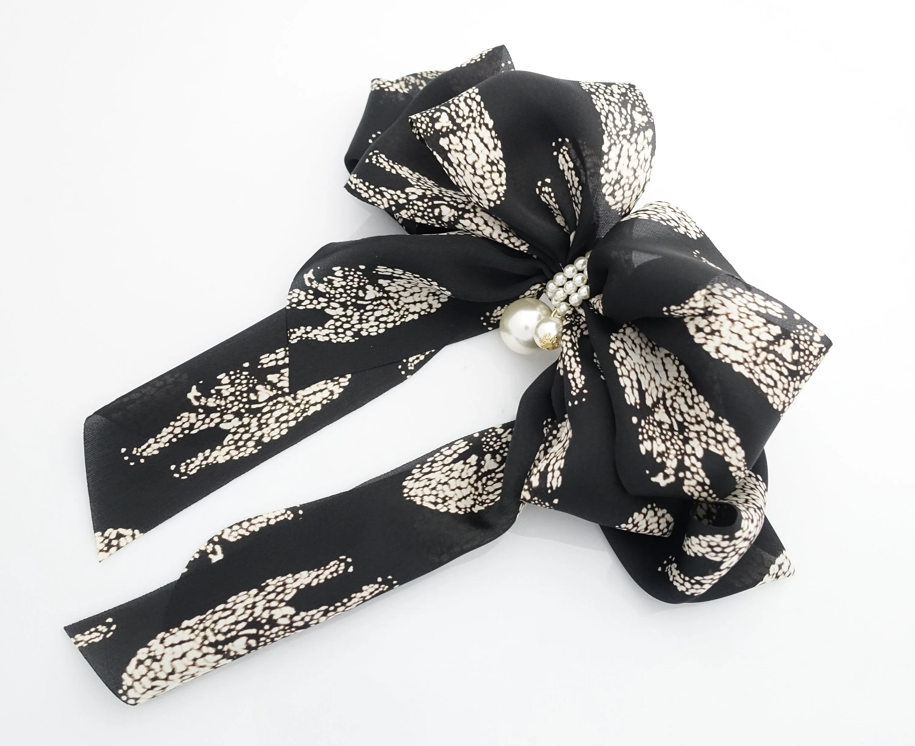 Scarf pattern print chiffon bow french hair barrette women hair accessory leopard python skull hair bow