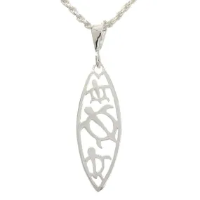 Sterling Silver 3 Honu (Hawaiian Turtle) Cut Out Surfboard Pendant (Chain Sold Separately)